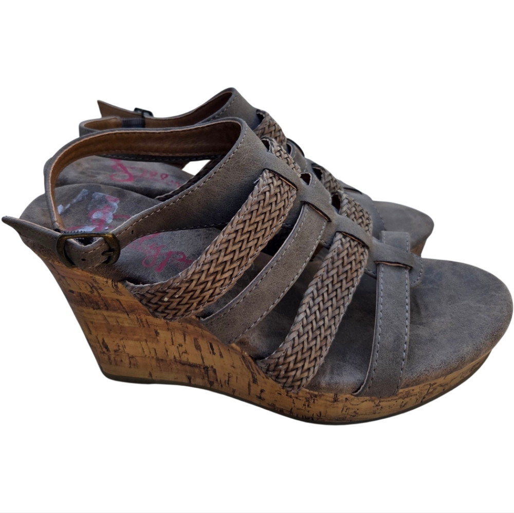 Jellypop Strappy Everett Cork Wedge Memory Foam Platform Heels Women's Size 7.5